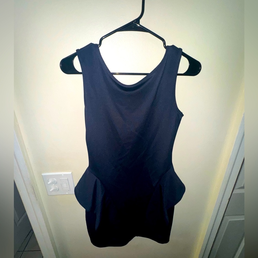 Navy backless cocktail dress with peplum style details (US size 6)